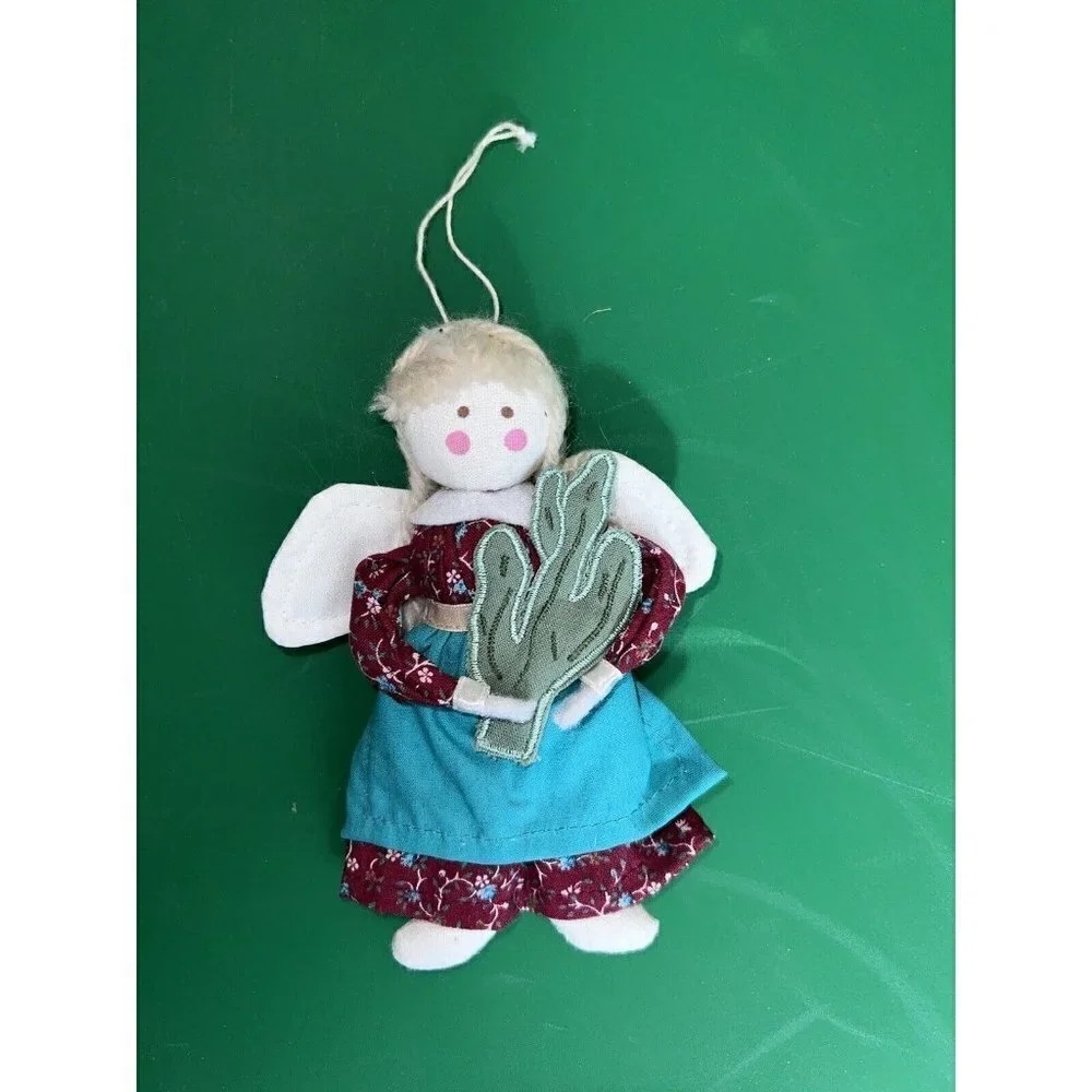 Handcrafted Cloth Angel Cactus Doll  Stand Figurine Folk Art Quilted Wings 6